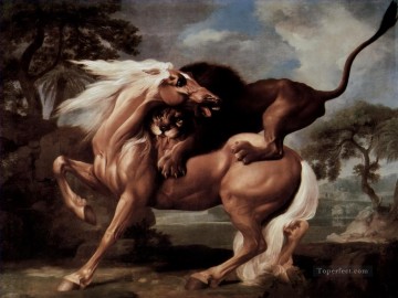 horse cats Painting - george stubbs horse attacked by a lion